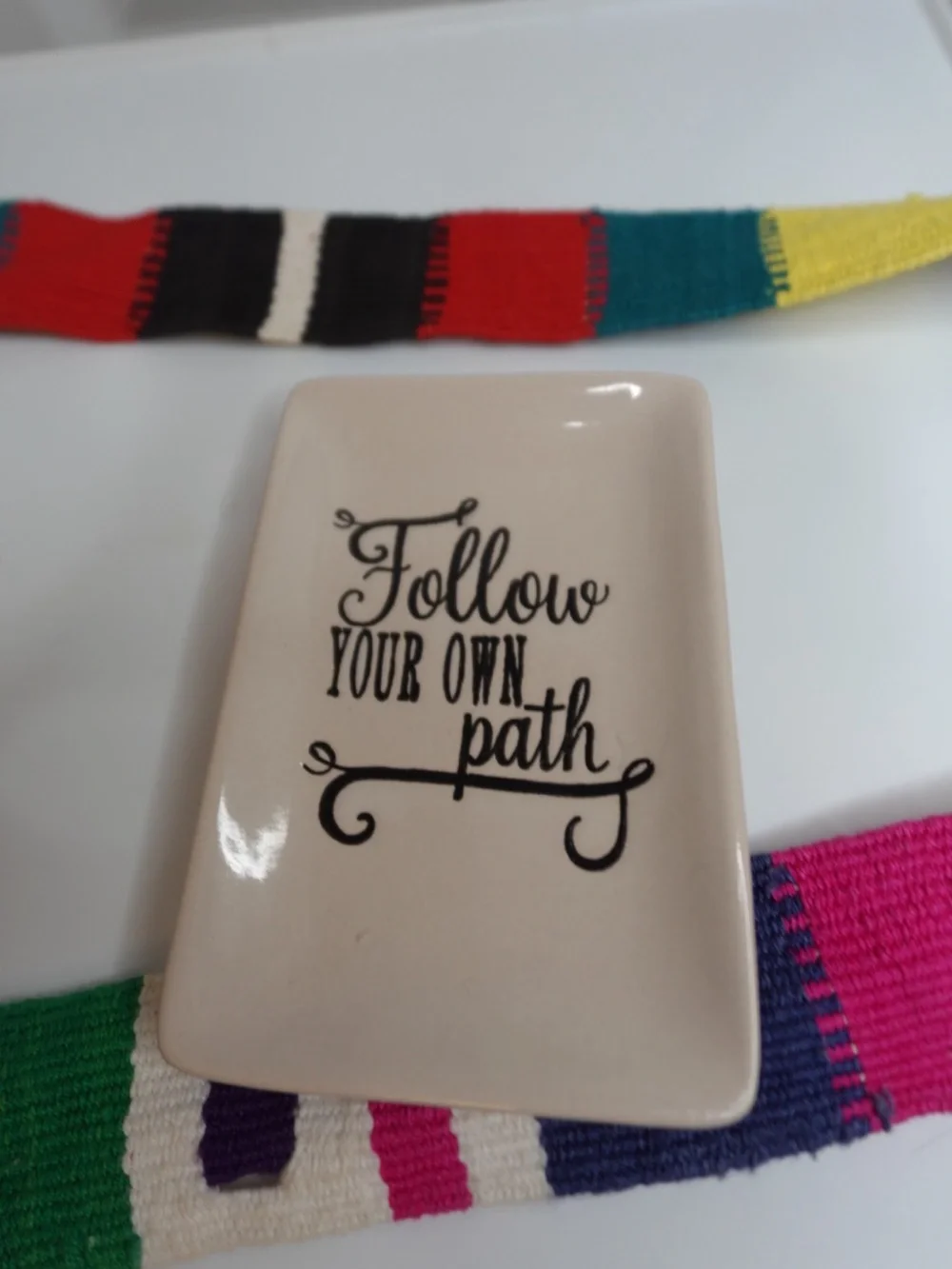 Cream Ceramic Vanity Tray with 'Follow Your Own Path' Script